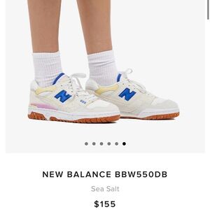 New Balance 550 White Sneakers with Blue and Yellow Accents